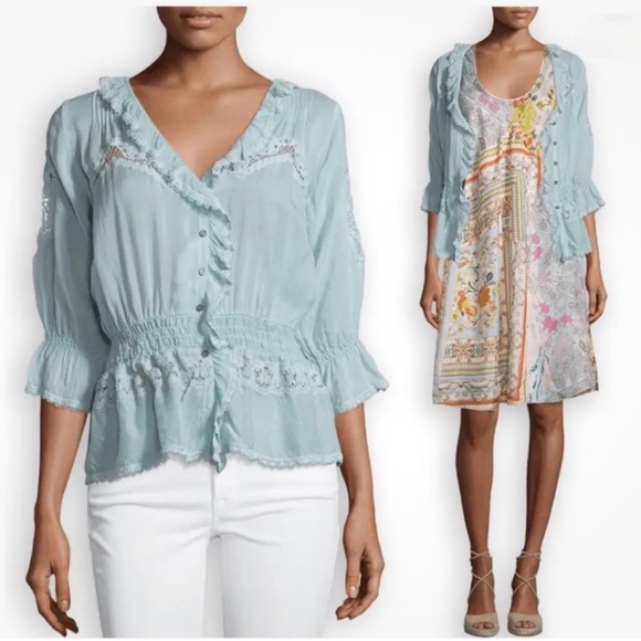 Johnny Was Tops - Johnny Was Seafoam Green with embroidered appliqué